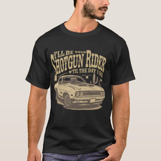 Shotgun Rider Til Death Retro Muscle Car Tシャツ (正面)