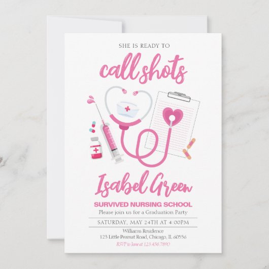 Shotsを呼び出す準備ができてナース卒業 招待状 (正面)