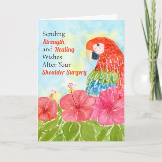 Shoulder Surgery Healing Scarlet Macaws, Hibiscus カード (正面)