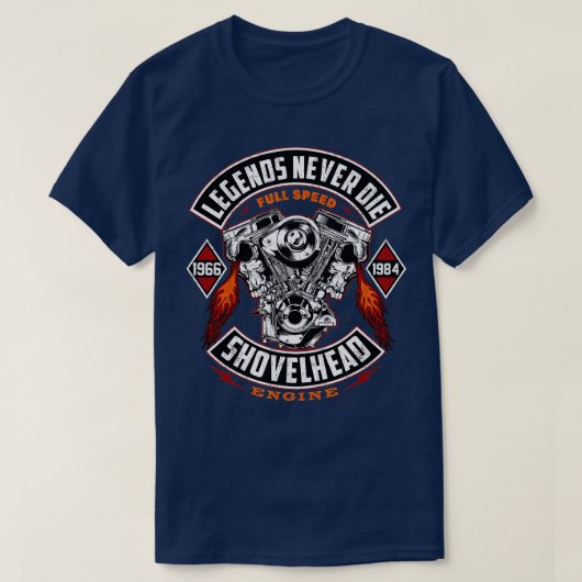 SHOVELHEAD 19661984 MOORモーターサイクルオールドスクール町 Tシャツ (デザイン正面)