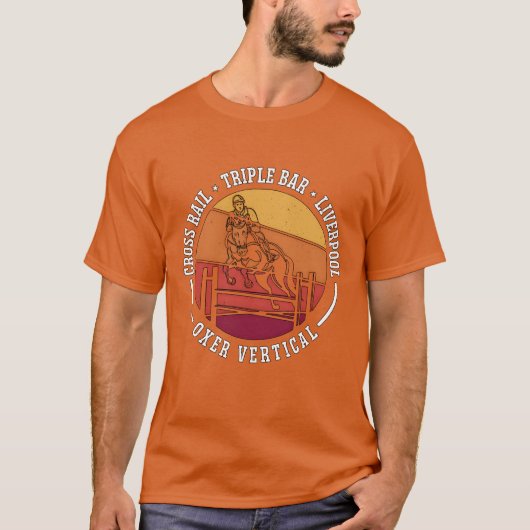Show Jumping Cross Railriple Bar Retro Horses frie Tシャツ (正面)