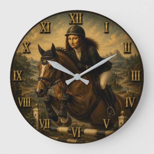 Show Jumping Funny Mona Lisa Horse Lover Gift ラージ壁時計 (正面)