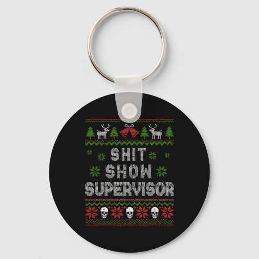 -show supervisorクリスマスセーター醜いおもしろいクリスマス キーホルダー (正面)