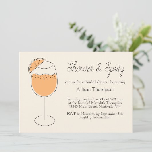 Shower and Spritz Bubbly Cocktail Bridal Shower 招待状 (スタンド正面)