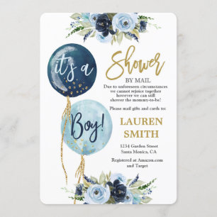 Shower by Mail Navy balloon baby shower boy 招待状