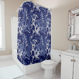 Shower Curtain - Blue and Silver Marble Pattern シャワーカーテン