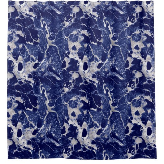 Shower Curtain - Blue and Silver Marble Pattern シャワーカーテン (正面)
