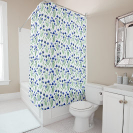 Shower Curtain - Blue Flowers Pattern シャワーカーテン