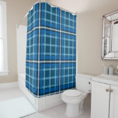 Shower Curtain Blue Tartan Plaid Check Pattern シャワーカーテン (インサイチュ)