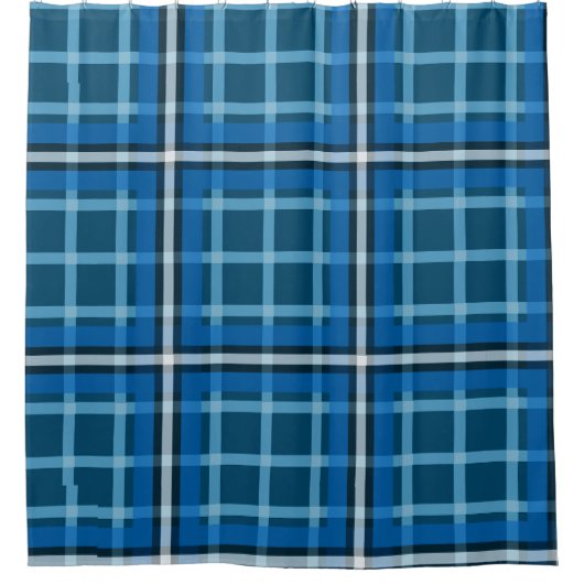 Shower Curtain Blue Tartan Plaid Check Pattern シャワーカーテン (正面)