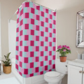 Shower curtain, checkered, pink fuchsia シャワーカーテン