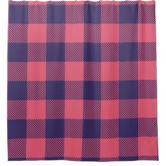 Shower Curtain Hot Pink Magenta Indigo Plaid シャワーカーテン