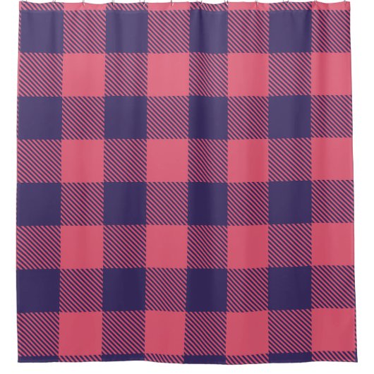 Shower Curtain Hot Pink Magenta Indigo Plaid シャワーカーテン (正面)