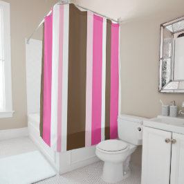 Shower Curtain Neutral Brown & Pink Stripe  シャワーカーテン
