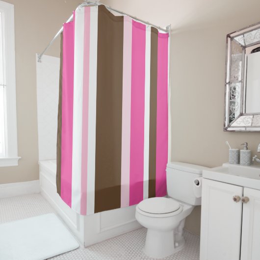 Shower Curtain Neutral Brown & Pink Stripe  シャワーカーテン (インサイチュ)
