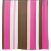 Shower Curtain Neutral Brown & Pink Stripe  シャワーカーテン (正面)
