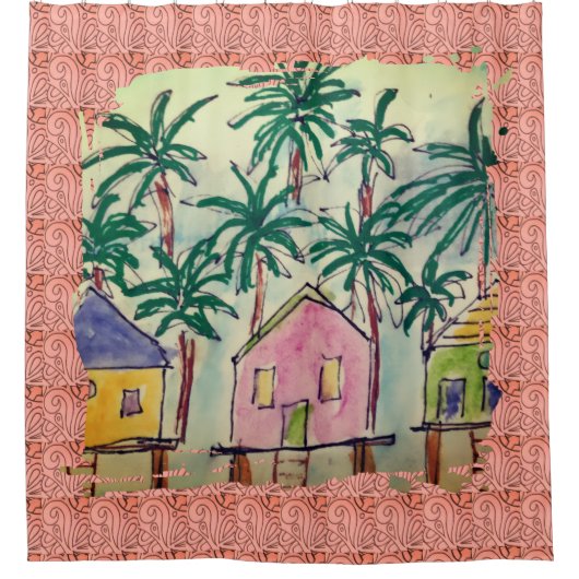 Shower Curtain Tropical Paint Stroke シャワーカーテン (正面)