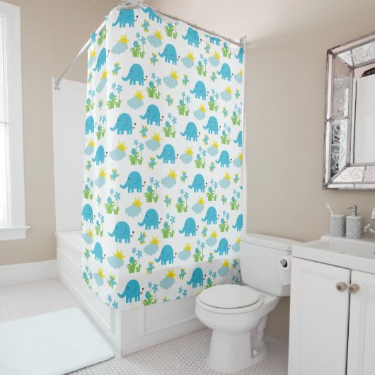 Shower Curtain with Elephants and Clouds - Playful シャワーカーテン (インサイチュ)