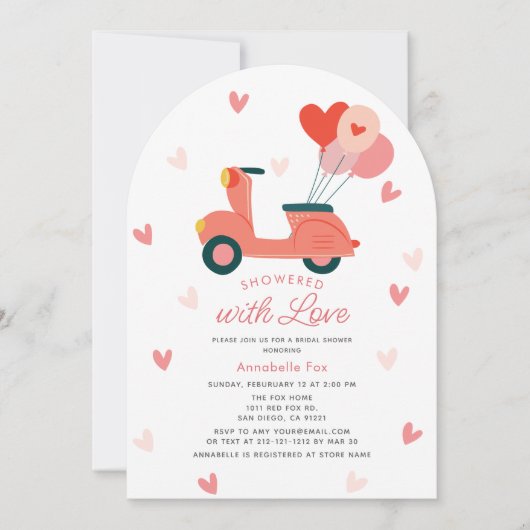 Showered with Love Motor Scooter Bridal Shower 招待状 (正面)