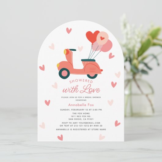 Showered with Love Motor Scooter Bridal Shower 招待状 (スタンド正面)
