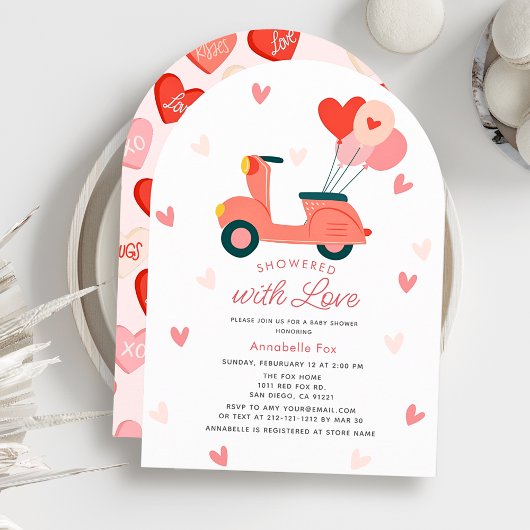 Showered with Love Motor Scooter Girl Baby Shower 招待状