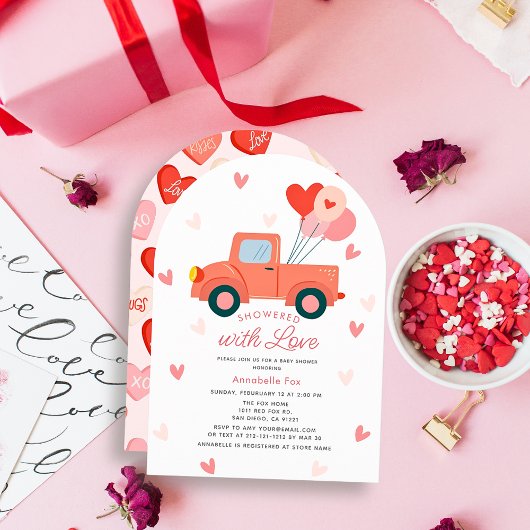 Showered with Love Pink Truck Girl Baby Shower 招待状