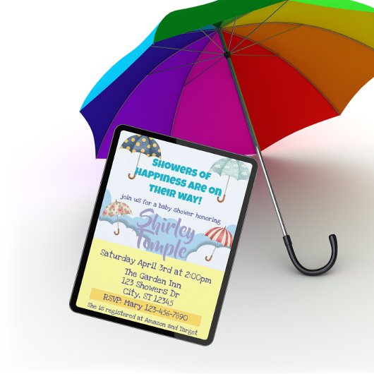 Showers of Happiness Umbrella Baby Shower 招待状