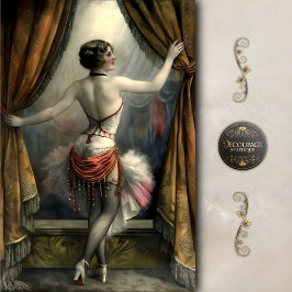 Showgirl Dancer with Gold curtains Decoupage 薄葉紙