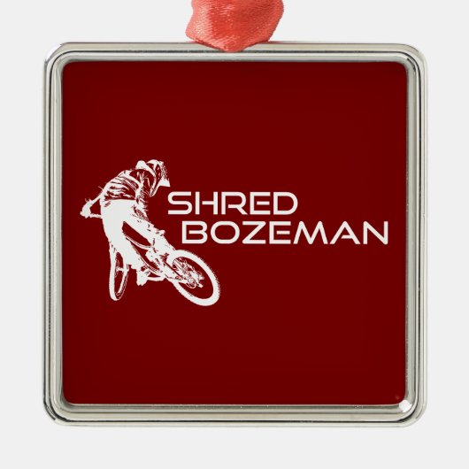Shred Bozeman Montana Mountain Biking メタルオーナメント (正面)