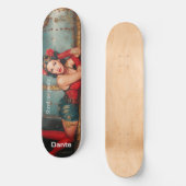 "Shred me gently" steampunk pinup girl painting スケートボード (正面)