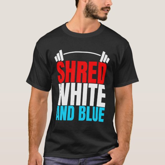 Shred White And Blueは重量挙げエクササイズ Tシャツ (正面)