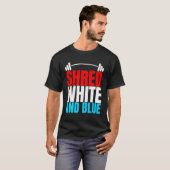 Shred White And Blueは重量挙げエクササイズ Tシャツ (正面フル)