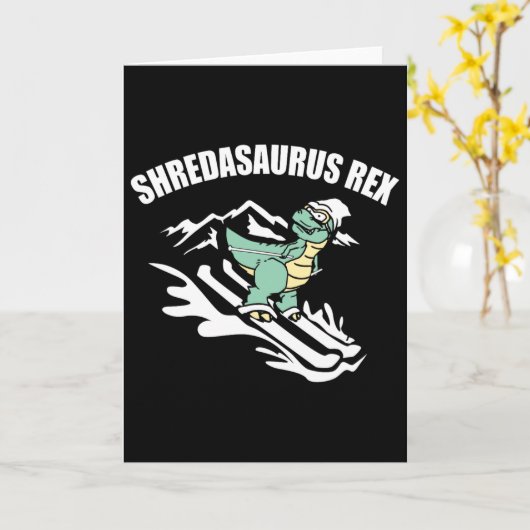 Shredasaurus Rex Ski Dinosaur Kids Funny Skiing Gi カード (黄色い花)