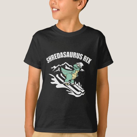 Shredasaurus Rex Ski Dinosaur Kids Funny Skiing Gi Tシャツ (正面)