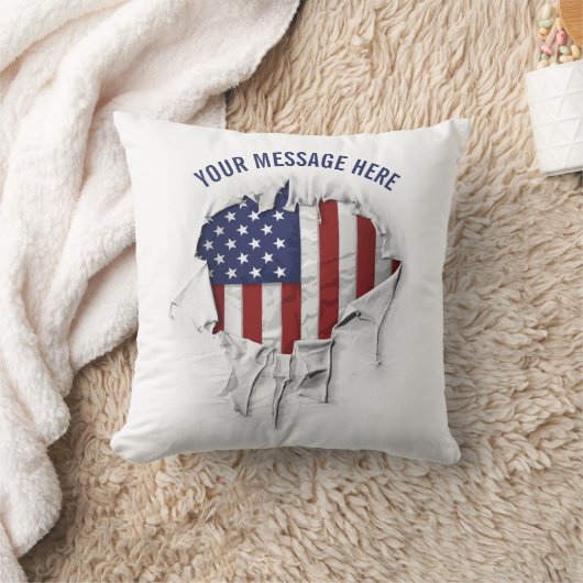 Shredded, Ripped and Torn American Flag Throw Pill クッション (ブランケット)