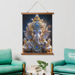 Shree Ganesha Crystal & Diamond Sculpture Ha 吊り下げ型タペストリー
