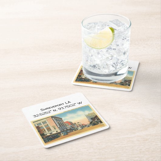 Shreveport LAマップ座標ヴィンテージスタイル スクエアペーパーコースター (インサイチュ)