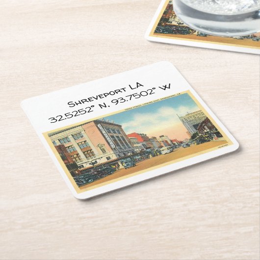Shreveport LAマップ座標ヴィンテージスタイル スクエアペーパーコースター (アングル)