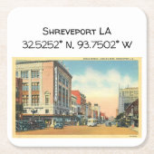 Shreveport LAマップ座標ヴィンテージスタイル スクエアペーパーコースター (正面)