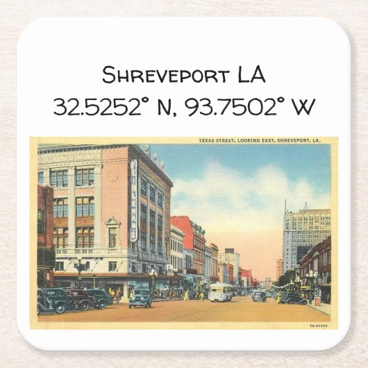 Shreveport LAマップ座標ヴィンテージスタイル スクエアペーパーコースター (正面)