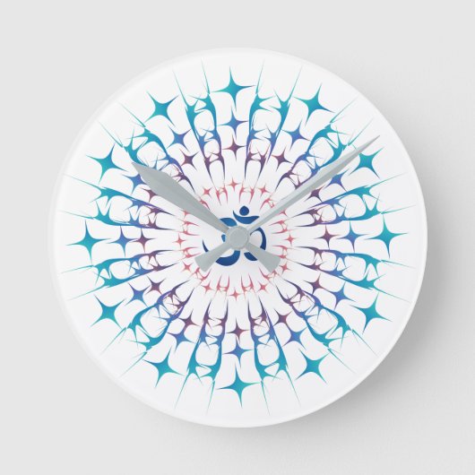 Shri YantraかSriのチャクラ-白熱［赤熱］光を放つなエネルギー ラウンド壁時計 (正面)