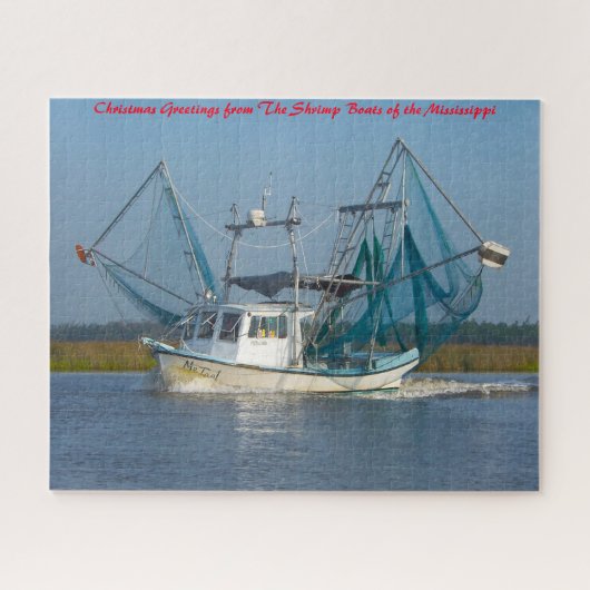 Shrimp Boat Mississippi。クリスマス グリーティング ジグソーパズル (横)