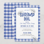 Shrimp Boil Casual Seafood Dinner Blue Gingham 招待状 (正面/裏面)