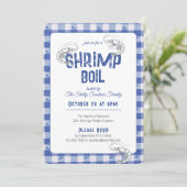 Shrimp Boil Casual Seafood Dinner Blue Gingham 招待状 (スタンド正面)