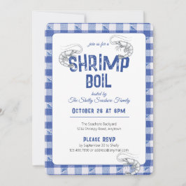 Shrimp Boil Casual Seafood Dinner Blue Gingham 招待状