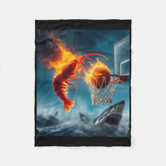Shrimp Dunking On Shark Funny Fishing Meme  フリースブランケット (正面)