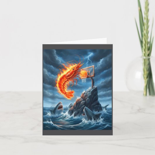 Shrimp Dunking On Shark Funny Fishing Meme Basketb カード (正面)
