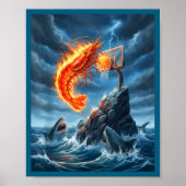 Shrimp Dunking On Shark Funny Fishing Meme Basketb ポスター (正面)