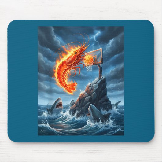 Shrimp Dunking On Shark Funny Fishing Meme Basketb マウスパッド (正面)