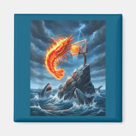 Shrimp Dunking On Shark Funny Fishing Meme Basketb マグネット (正面)